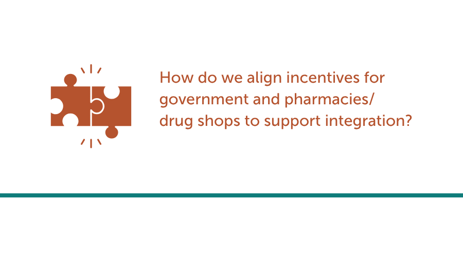 How do we align incentives for government and pharmacies/drug shops to support integration?