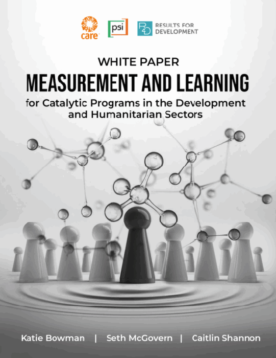 White Paper Cover Image titled measurement and learning for Catalytic programs in the development and humanitarian sectors
