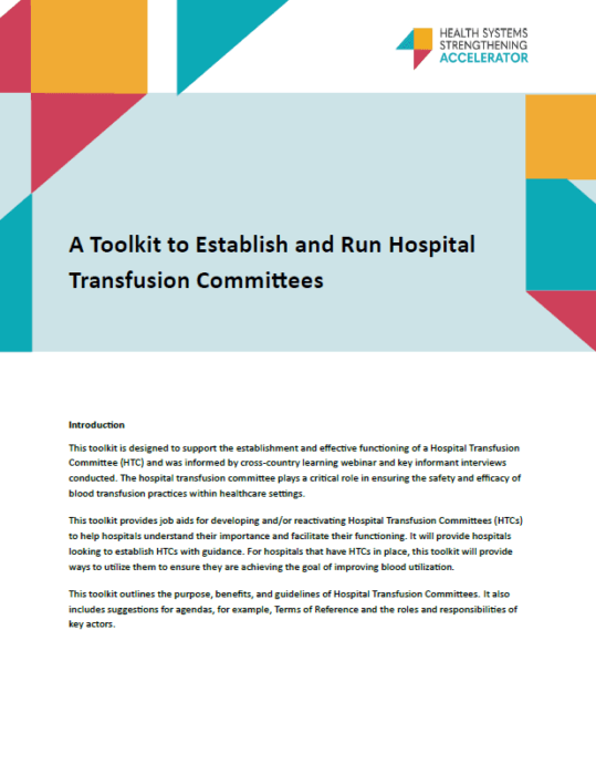 Hospital transfusion committee toolkit cover image