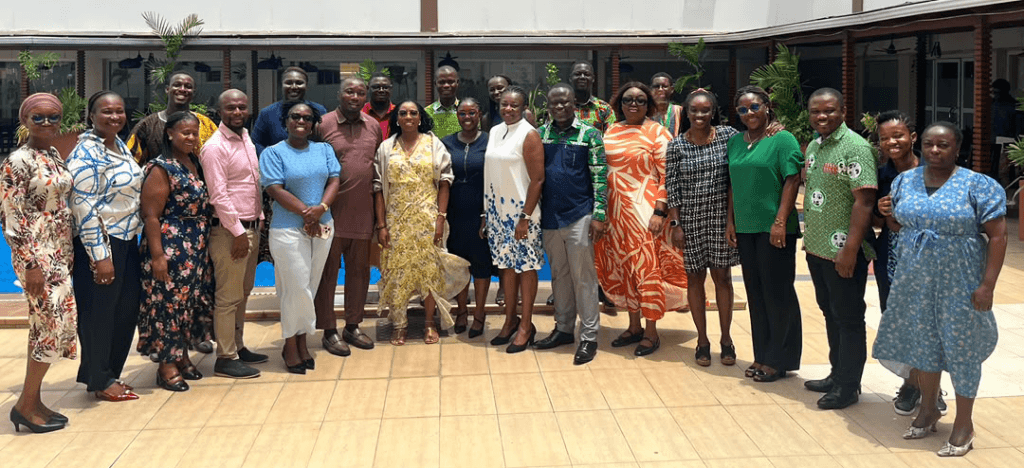Participants in the R4D co-led Technical Working Group (TWG) with the National Health Insurance Authority to address core financing design questions for Free PHC. The group included the Ghana Health Service, the Christian Health Association of Ghana, academia, WHO representatives, and the Ministry of Finance. 