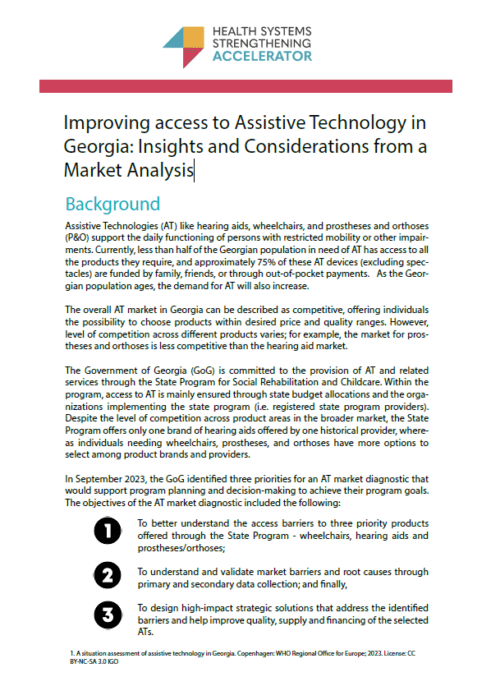 Report cover improving access to assistive technology in Georgia - Insights and considerations from a market analysis