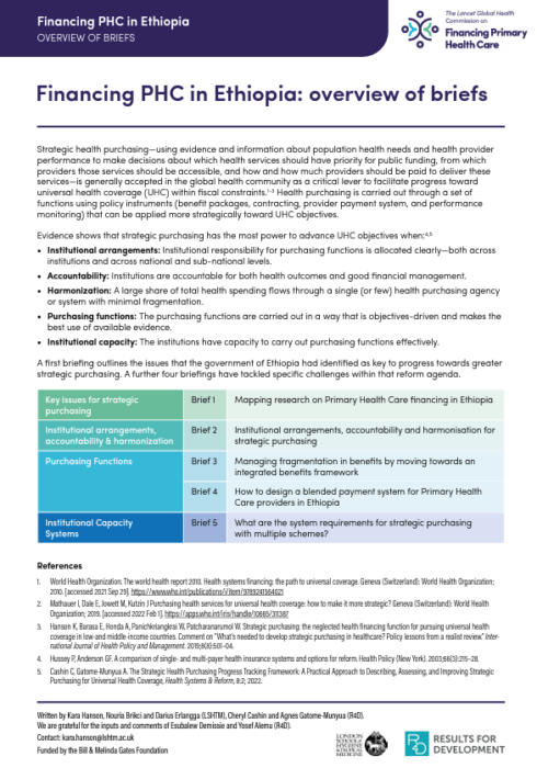 Financing Primary Health Care in Ethiopia Overview of Policy Briefs
