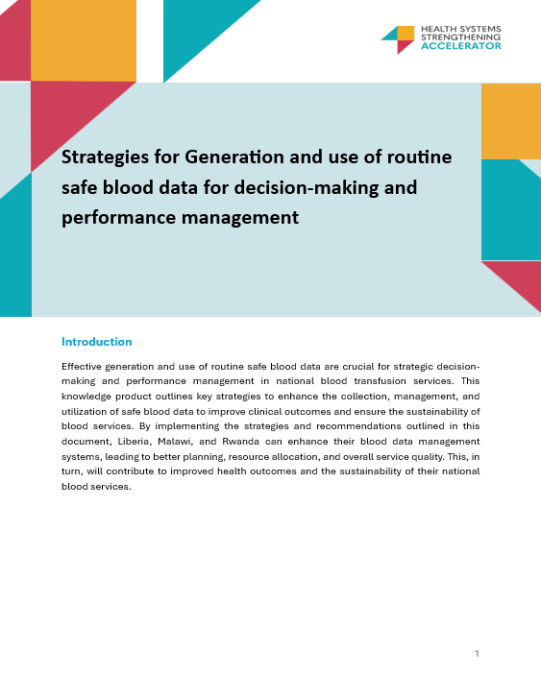 Strategies for generation and use of routine safe blood data for decision making and performance management - report cover